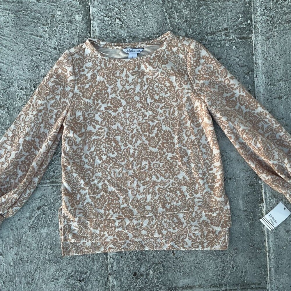 Ophelia Roe Women Sweat Shirt Top Blouse Nude Polyester Long Sleeve Size S